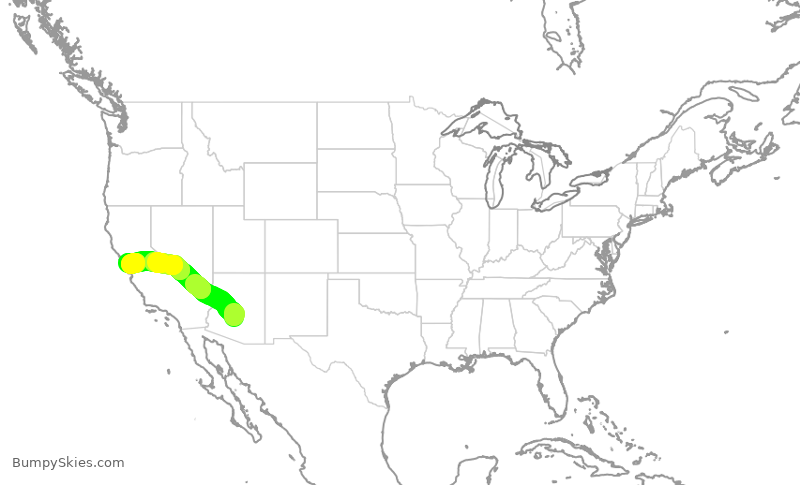 Turbulence forecast map for SWA1629, PHX to OAK
