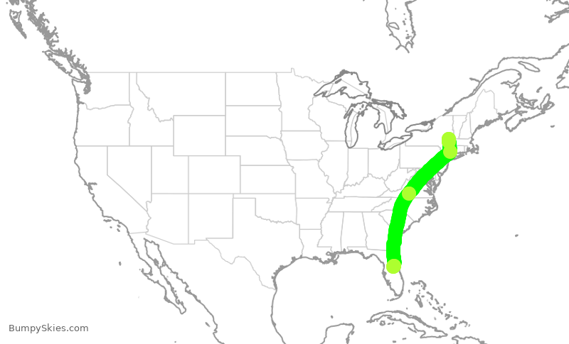Turbulence forecast map for SWA162, ALB to MCO