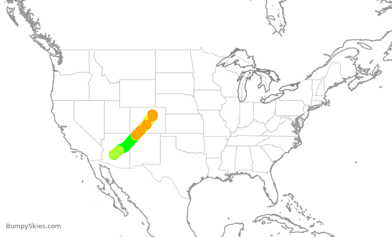 Turbulence forecast map for SWA1637, DEN to PHX