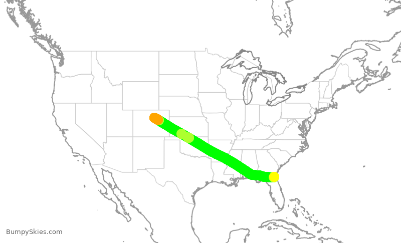 Turbulence forecast map for SWA1637, JAX to DEN