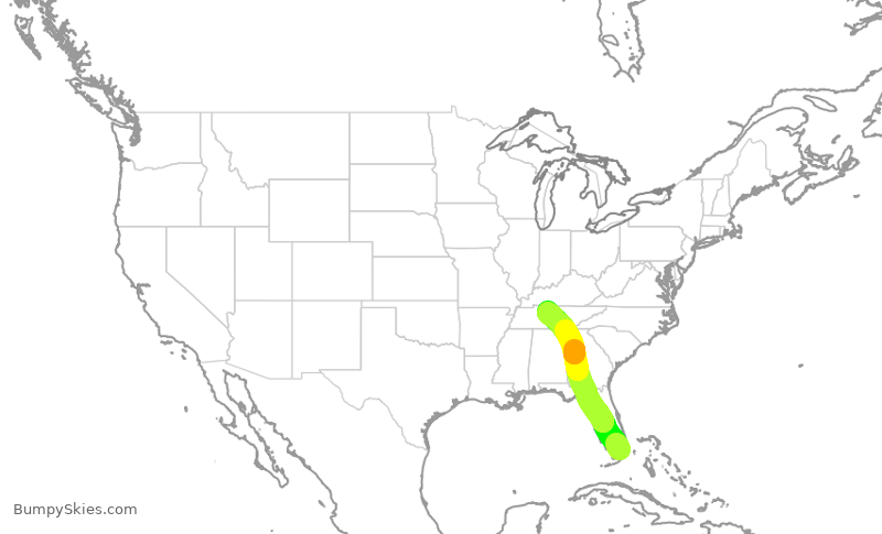 Turbulence forecast map for SWA1637, MIA to BNA