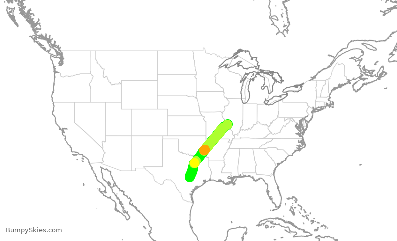 Turbulence forecast map for SWA1638, STL to AUS