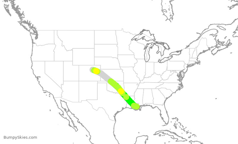 Turbulence forecast map for SWA1643, DEN to MSY
