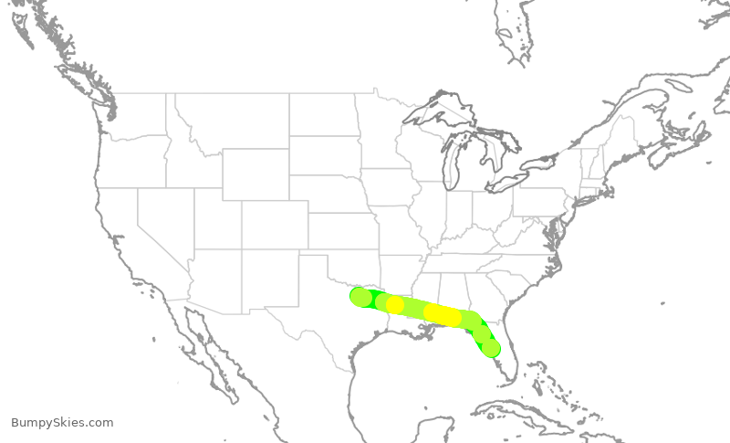 Turbulence forecast map for SWA1645, DAL to TPA