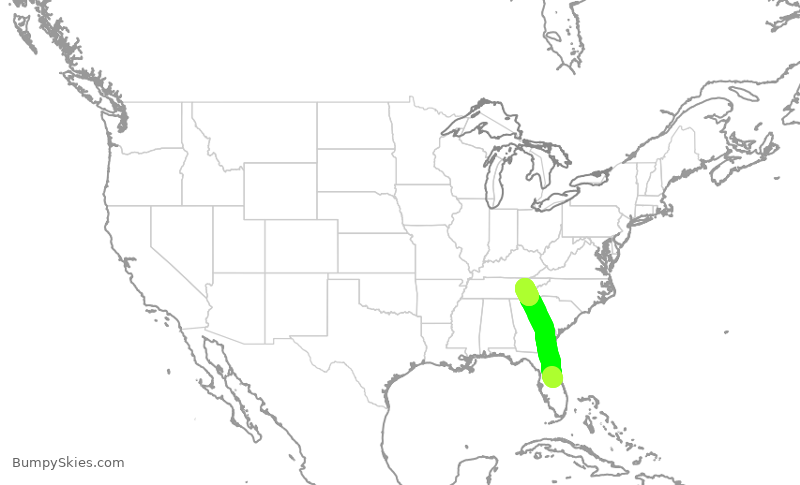 Turbulence forecast map for SWA1645, MCO to TYS
