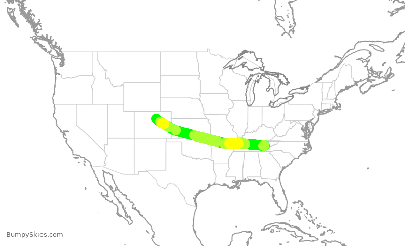 Turbulence forecast map for SWA1645, TYS to DEN