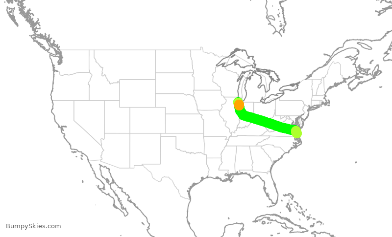 Turbulence forecast map for SWA1647, MDW to ORF