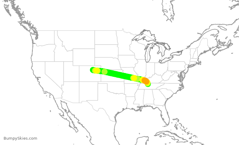 Turbulence forecast map for SWA1648, DEN to BNA