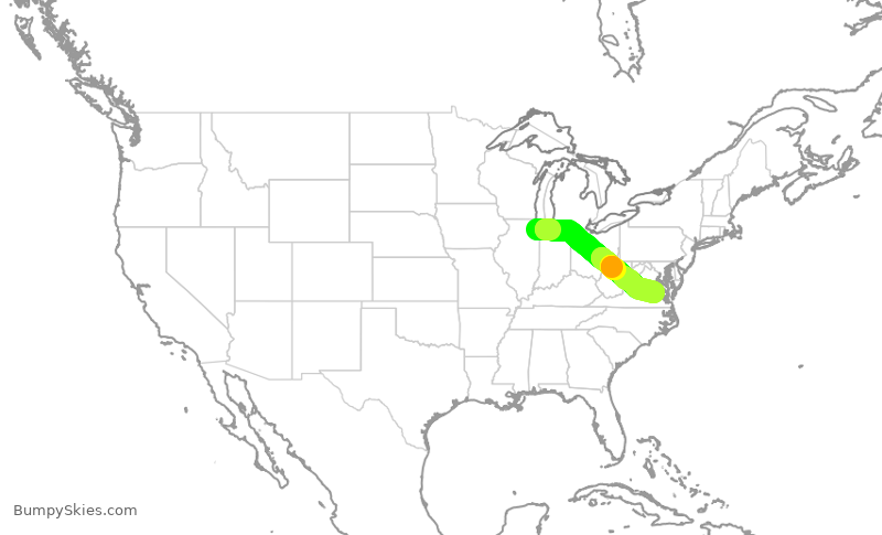 Turbulence forecast map for SWA1649, MDW to RIC