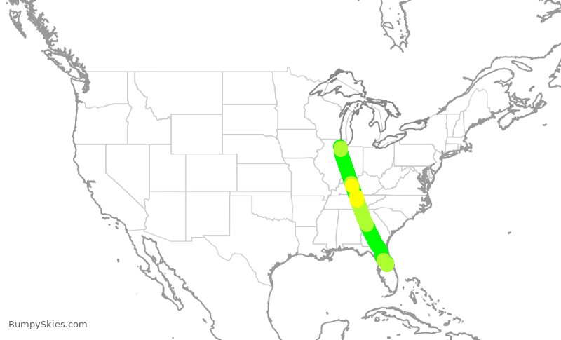 Turbulence forecast map for SWA164, MDW to MCO