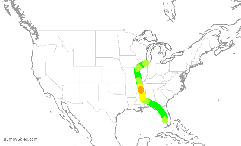 Turbulence forecast map for SWA164, RSW to MDW