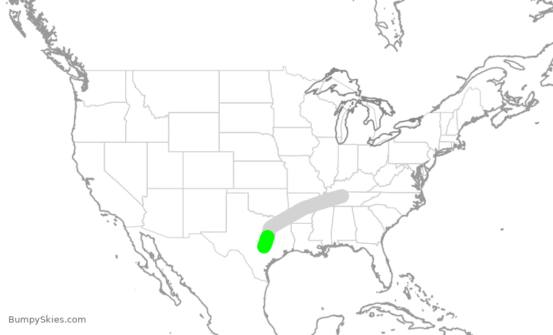 Turbulence forecast map for SWA1652, BNA to AUS