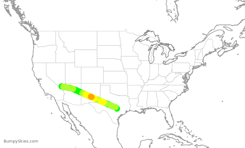 Turbulence forecast map for SWA1653, LAS to AUS