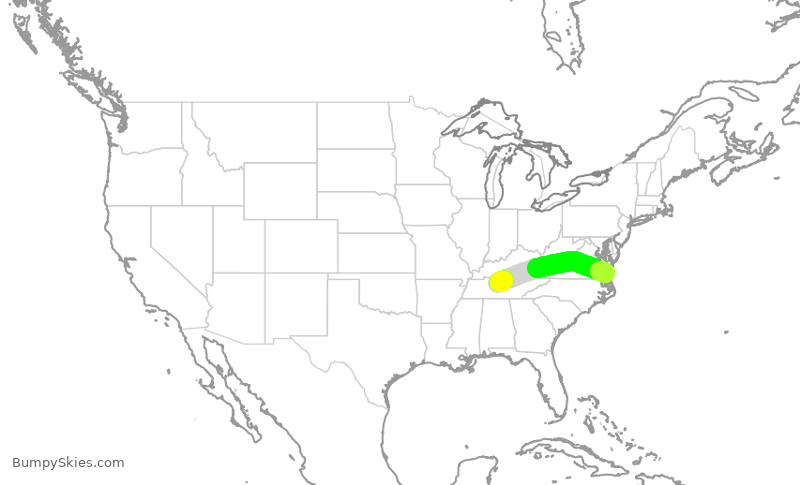 Turbulence forecast map for SWA1655, BNA to ORF