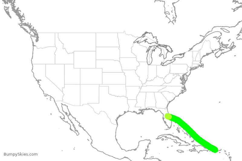 Turbulence forecast map for SWA1656, MCO to SJU
