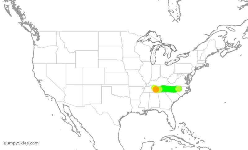 Turbulence forecast map for SWA1660, RDU to BNA