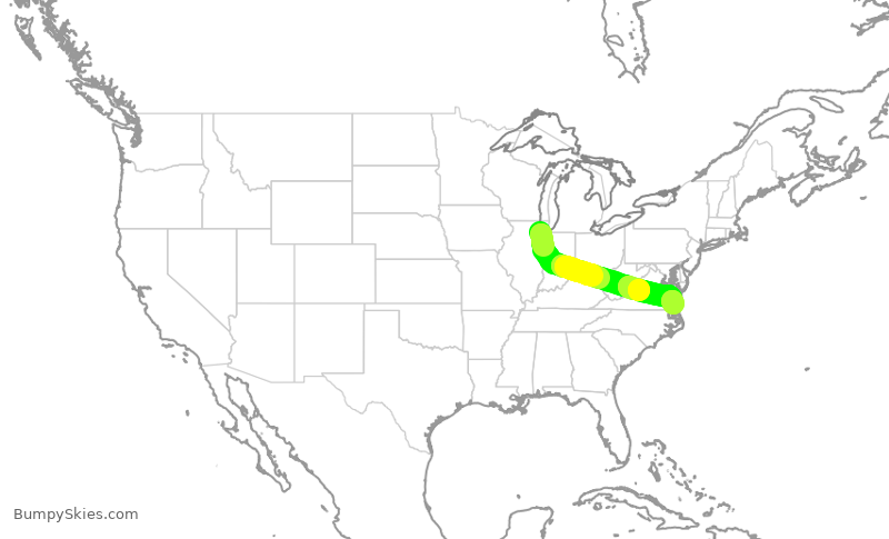 Turbulence forecast map for SWA1661, MDW to ORF