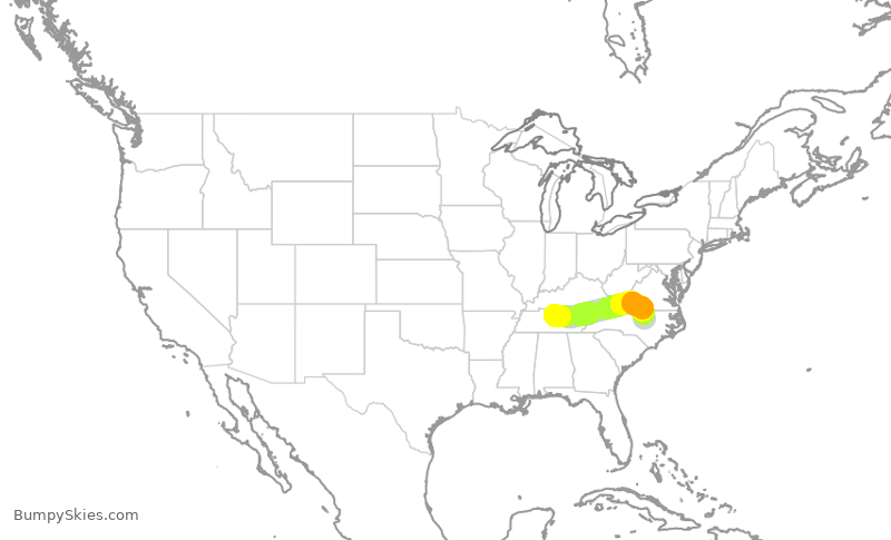 Turbulence forecast map for SWA1662, BNA to RDU