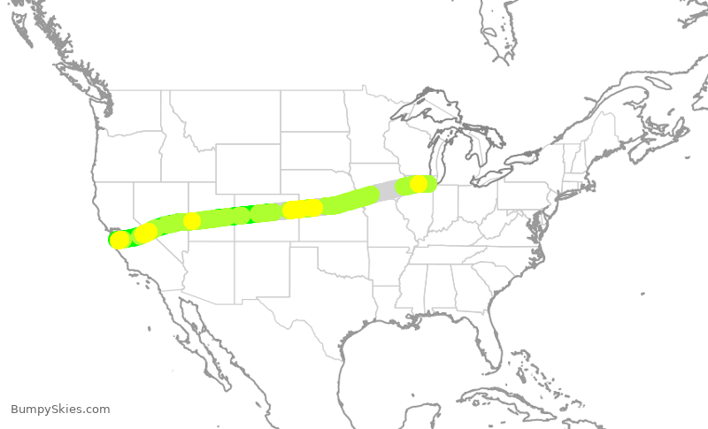 Turbulence forecast map for SWA1662, MDW to SJC