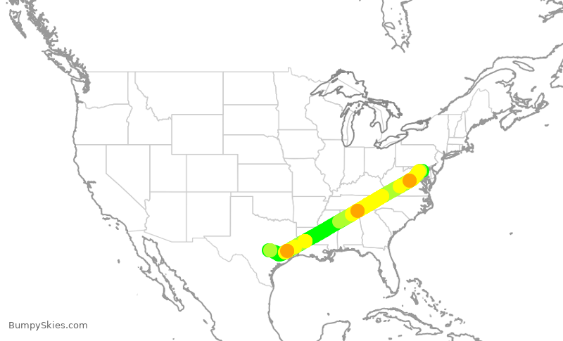 Turbulence forecast map for SWA1666, BWI to AUS