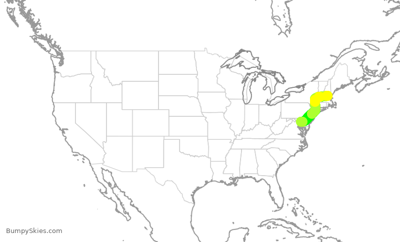 Turbulence forecast map for SWA1668, BWI to MHT