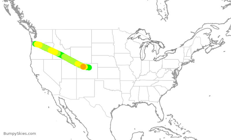 Turbulence forecast map for SWA1670, DEN to PDX