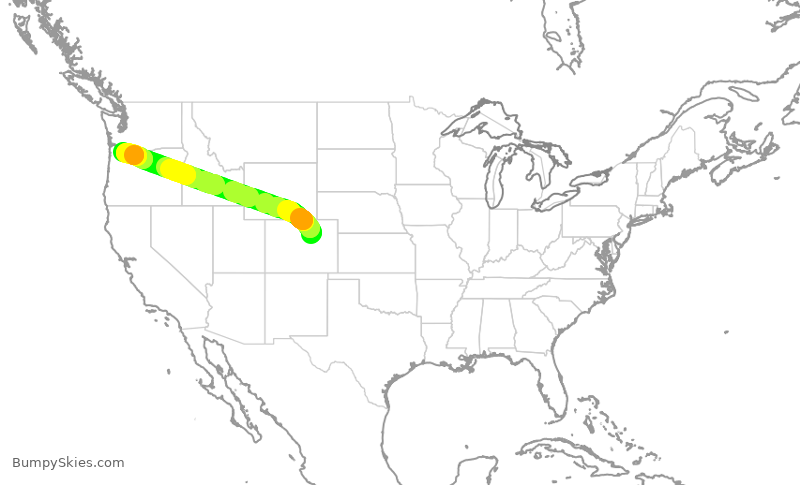 Turbulence forecast map for SWA1671, DEN to PDX
