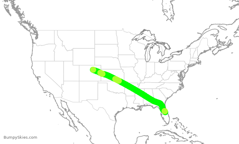 Turbulence forecast map for SWA1672, DEN to MCO