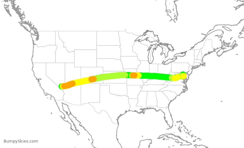Turbulence forecast map for SWA1673, LAS to BWI