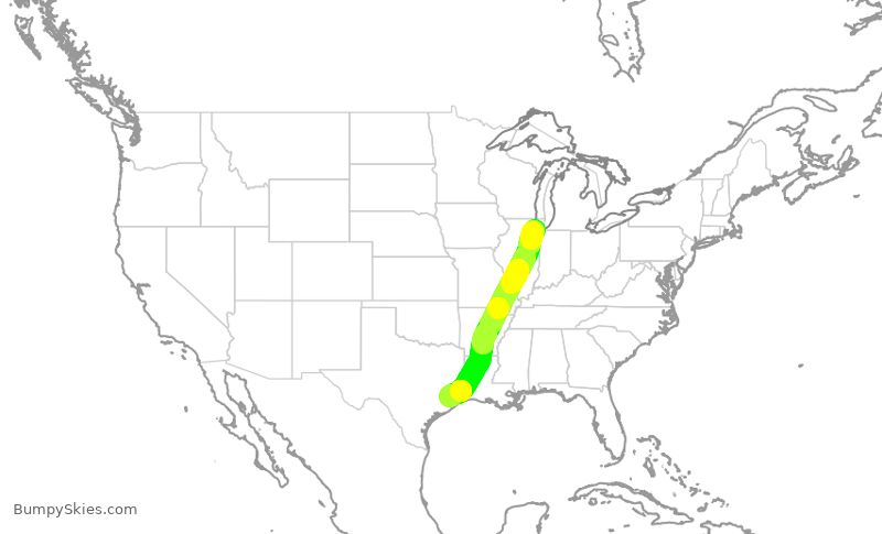 Turbulence forecast map for SWA1674, MDW to HOU