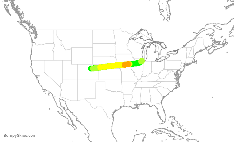 Turbulence forecast map for SWA1675, DEN to MDW
