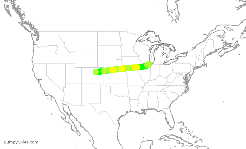 Turbulence forecast map for SWA1676, DEN to MDW