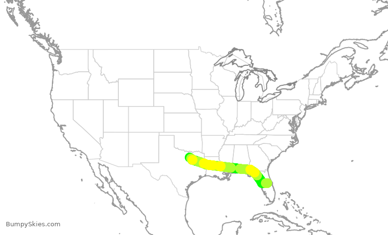 Turbulence forecast map for SWA1676, MCO to DAL