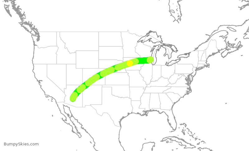 Turbulence forecast map for SWA1681, PHX to MKE