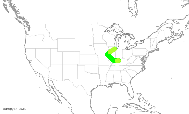 Turbulence forecast map for SWA1683, SDF to MDW