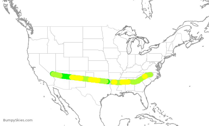 Turbulence forecast map for SWA1685, RDU to LAS