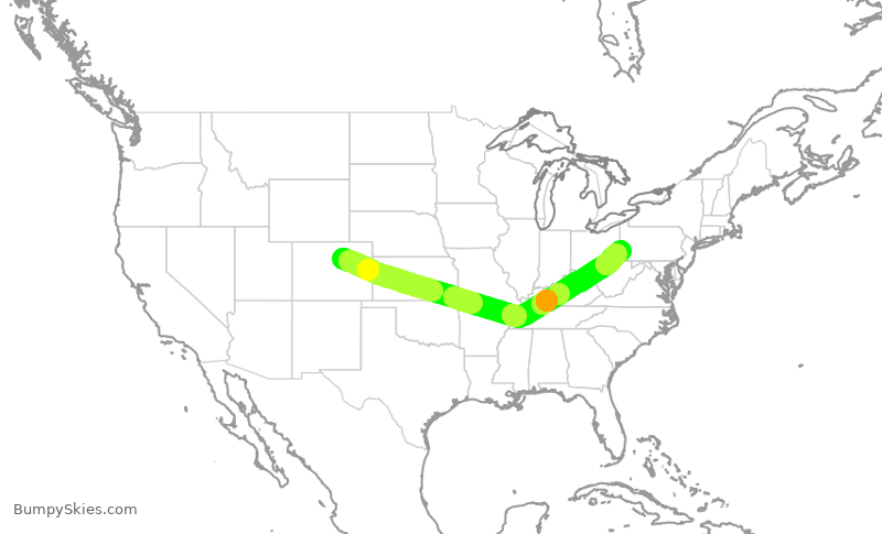 Turbulence forecast map for SWA1688, DEN to PIT
