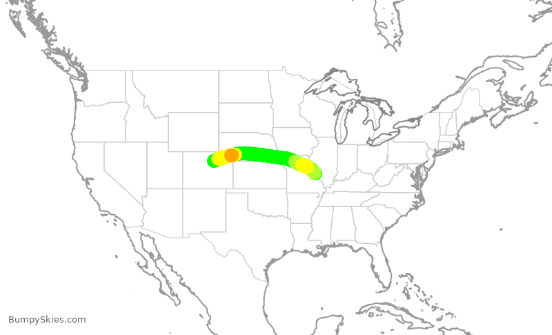 Turbulence forecast map for SWA1688, STL to DEN