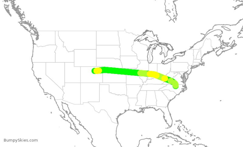 Turbulence forecast map for SWA1691, DEN to RDU