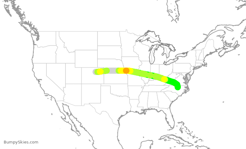 Turbulence forecast map for SWA1692, DEN to RDU