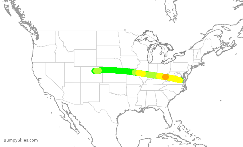 Turbulence forecast map for SWA1693, DEN to RIC