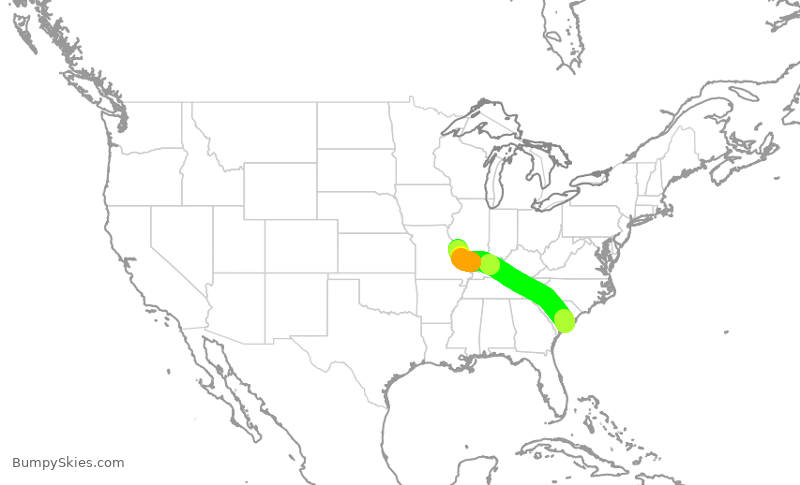 Turbulence forecast map for SWA1695, CHS to STL