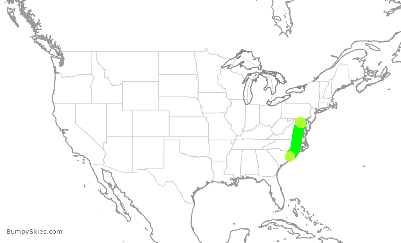 Turbulence forecast map for SWA1695, MYR to BWI