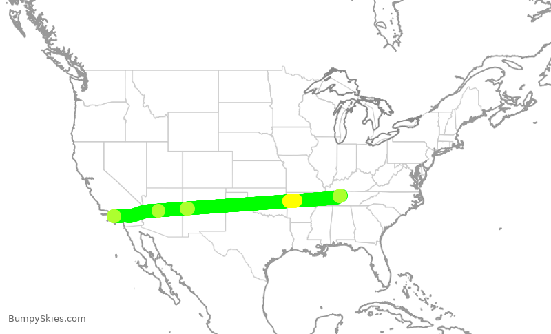 Turbulence forecast map for SWA1698, LAX to BNA