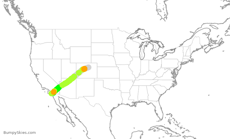 Turbulence forecast map for SWA1699, DEN to SAN