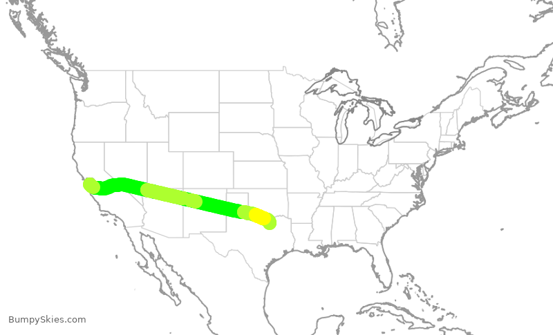 Turbulence forecast map for SWA1699, SJC to DAL