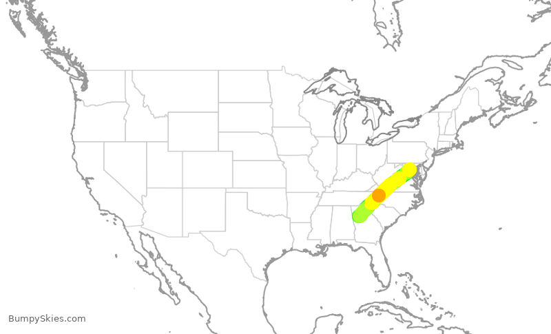 Turbulence forecast map for SWA169, DCA to ATL