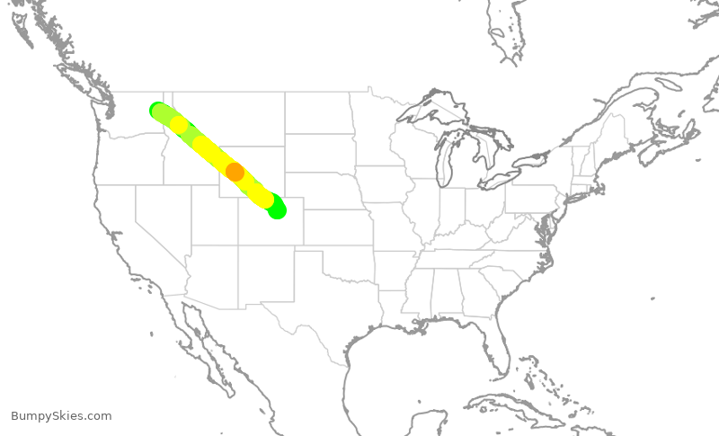 Turbulence forecast map for SWA1702, GEG to DEN