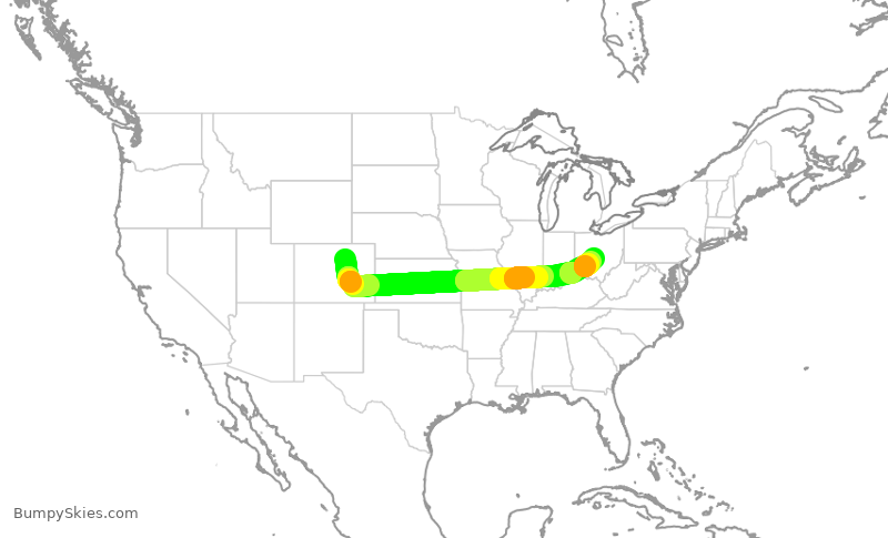 Turbulence forecast map for SWA1707, DEN to CMH
