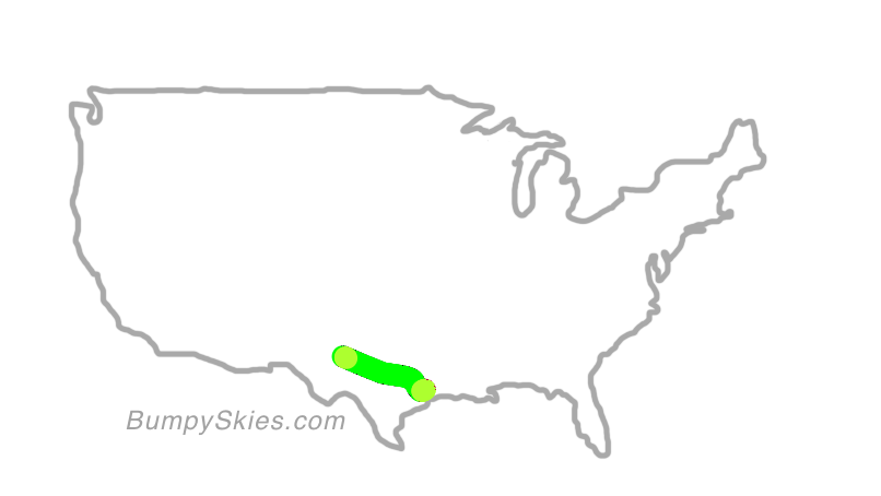 Map of continental US with illustrated flight path and turbulence forecast (described in text below)